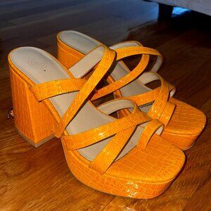 Urban Outfitters Yellow Platform Heel Sandals  (size 6)